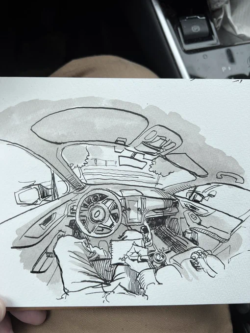 Quick car interior sketch while waiting to pick up the kiddos.