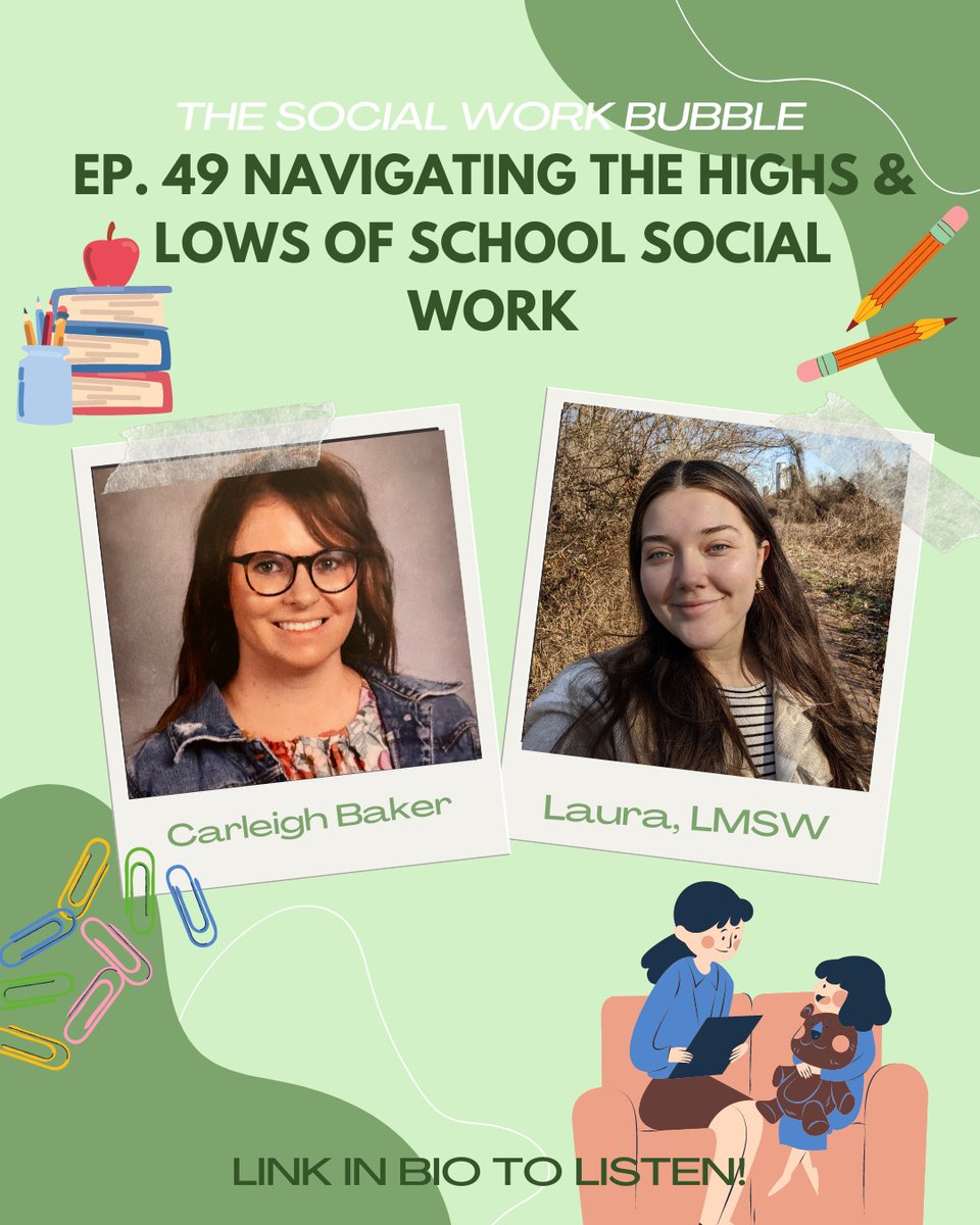 socialworkbub's tweet photo. ✨New podcast episode is now live with @carleigh.ann93 diving into all things school social work!! 🔗https://t.co/Pra0cjCq08

#socialwork #socialworker #therapy #therapist #schoolsocialwork #schoolsocialworker #counseling #school #teacher #msw #lcsw #lmsw https://t.co/yl2LDRjqHz