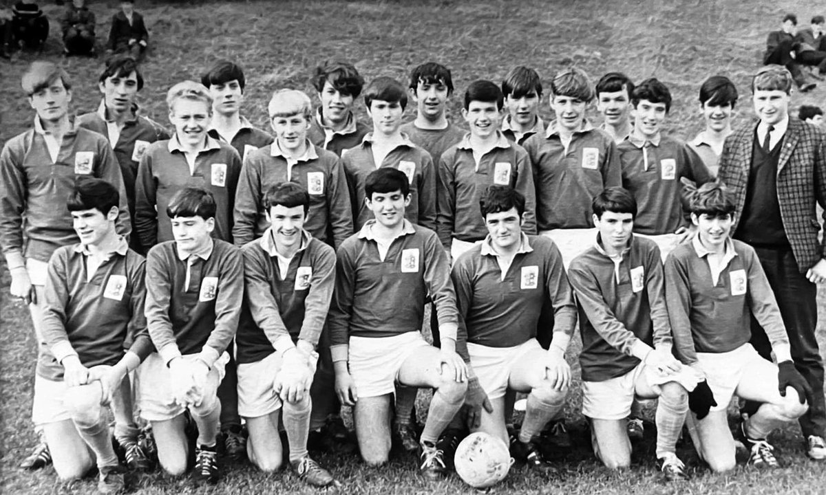 con_magee's tweet photo. A photo I (John “Curly” McIlwaine) John Curly McIlwaine found on Facebook of a Garron Tower football team of 1966 or 67. Martin McElroy is on the left of the back row and Aidan McNeill is 3rd from left anyone know any other players in the team? https://t.co/oY0DeBsjvG