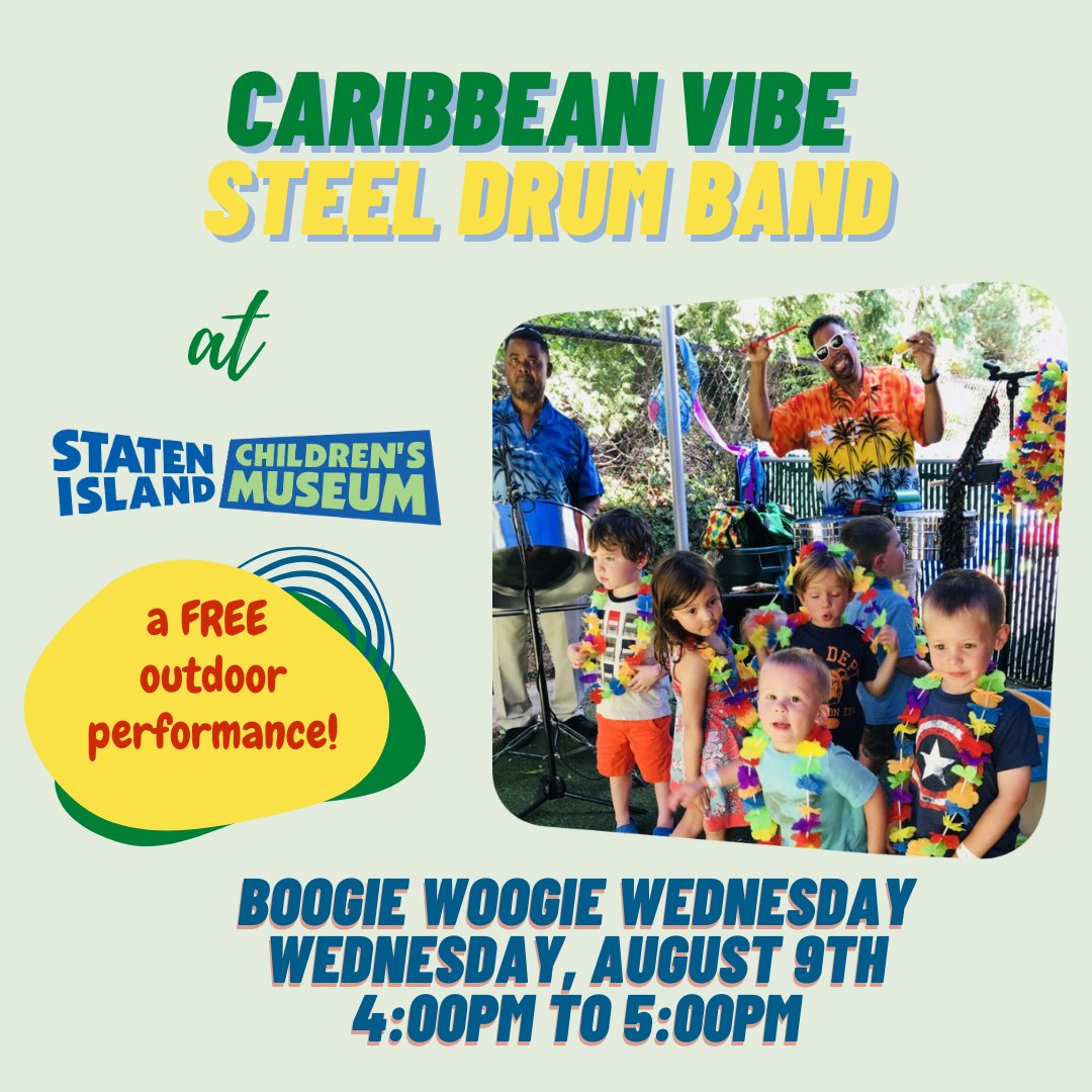 kidsmuseum's tweet photo. This week the Caribbean Vibe Steel Drum Band will take you to the islands with their repertoire of reggae and other party favorites. 

@ConEdison @NationalGridus @tdbank_US @nycferry @broadway_stages #GenerationBridge, #RichmondCountySavingsBank #empirestatebank @northfieldbank https://t.co/J9t5pyOWSm