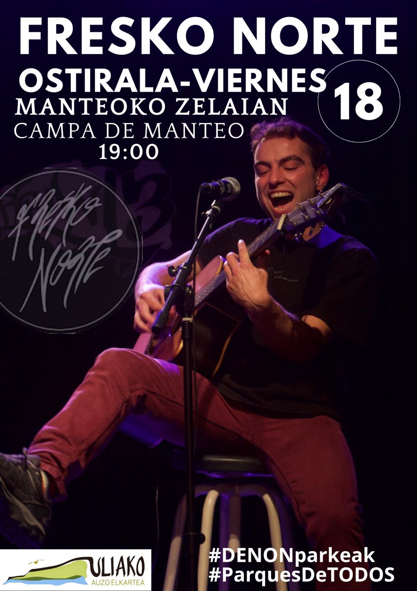 SinaduraBAT's tweet image. FRESKO NORTE musika ekitaldia badator #Manteo ko zelaiaz gozatzeko erritmo eta giro paregabean.
🗓️2023/08/18
⌚️19:00
📍Campa de MANTEOko zelaia

#Ostiralekoa
#LoDelViernes
#DENONparkeak
#ParquesDeTODOS