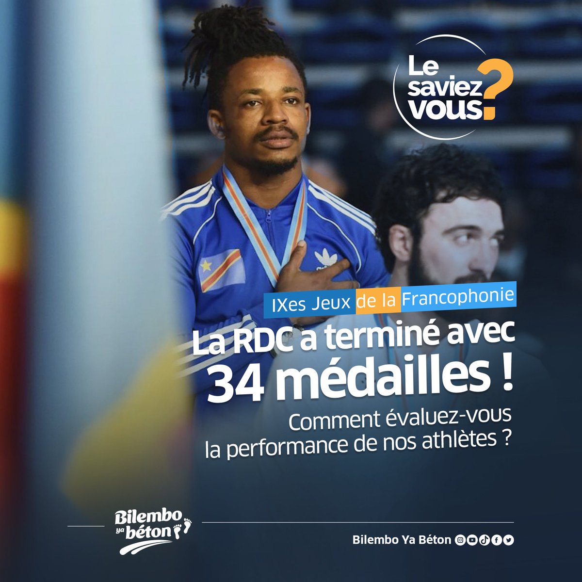 #LeSaviezVous ?
Comment évaluez-vous la performance de nos athlètes ?🇨🇩

#JeuxDeLaFrancophonie