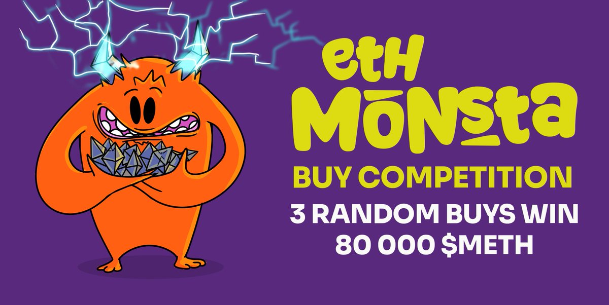 Buy $METH and stand a chance to win 

Enter our latest #ETHMonsta buy competition today. Every buy over 0.01 ETH is a separate entry.

3 random buyers win 80,000 $METH each. 💰💰💰

Competition ends 12 PM (Midday) UTC on the 9 August