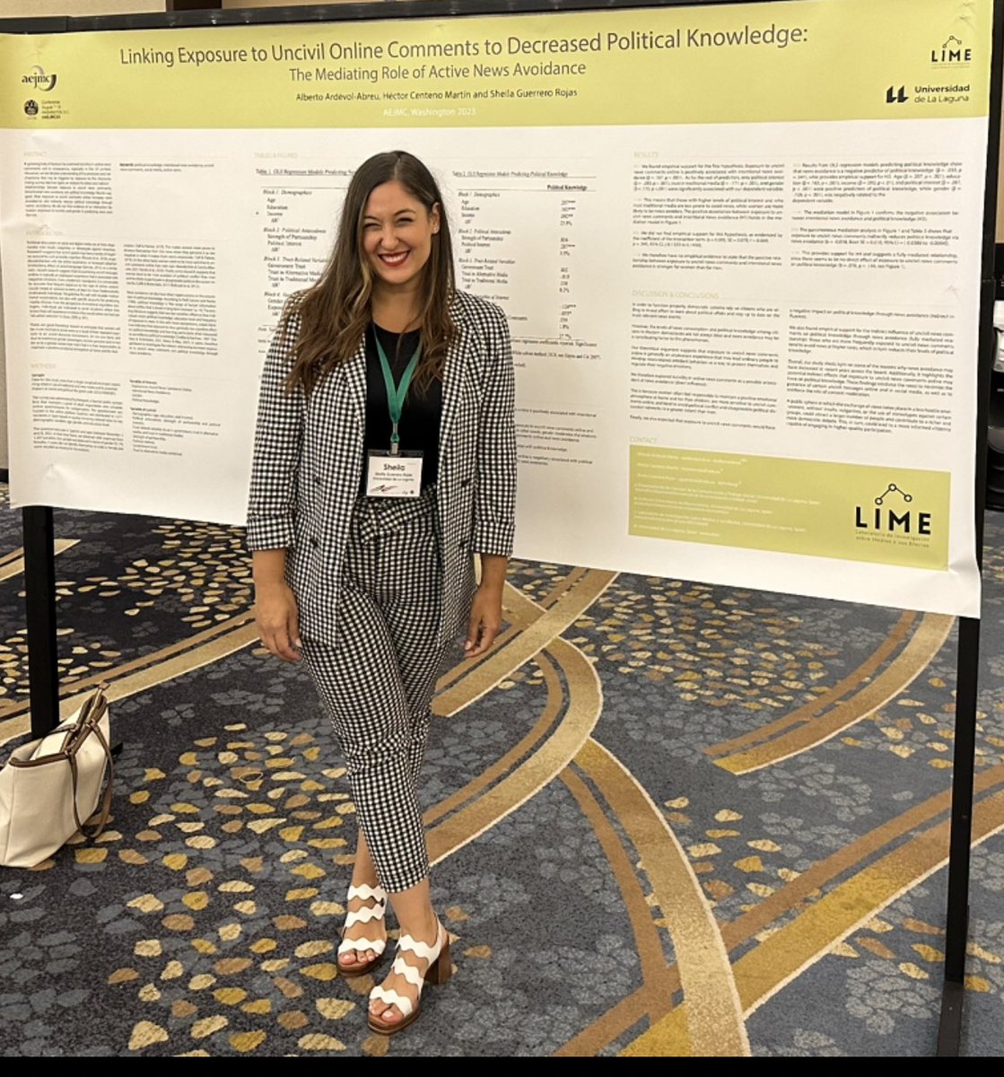 It was great to share with y’all the results of our study in the Scholar to Scholar Poster Session at <a href="/AEJMC/">AEJMC</a> #AEJMC23 It was so much fun to discuss Political Knowledge and News Avoidance related to Uncivil Comments with peers. Thanks!