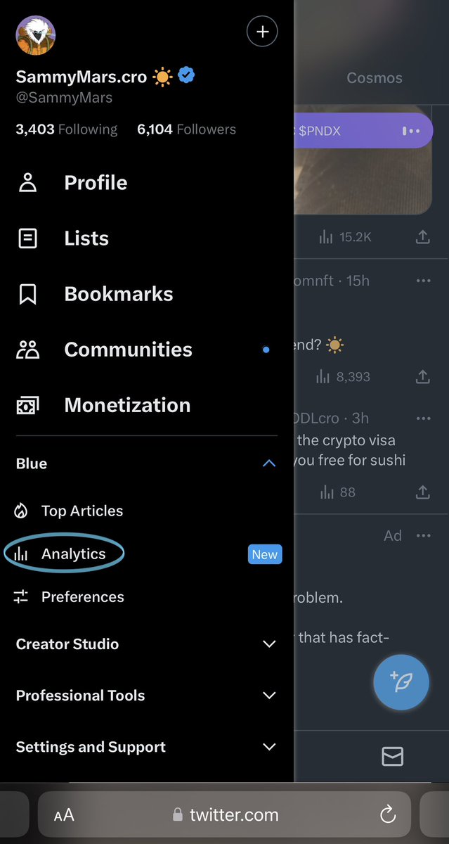 SammyMars's tweet photo. Many asked me how do I see the #analytics on @X 

You should open the desktop 🖥️ version, not the X App. 

You can open it on your smartphone 📱 but you need to access @X through a web browser as Safari, Chrome, Firefox..

Go to x(dot)com / Twitter(dot)com.

And then follow my pictures here below.

Profile > Analytics > Access your post analytics