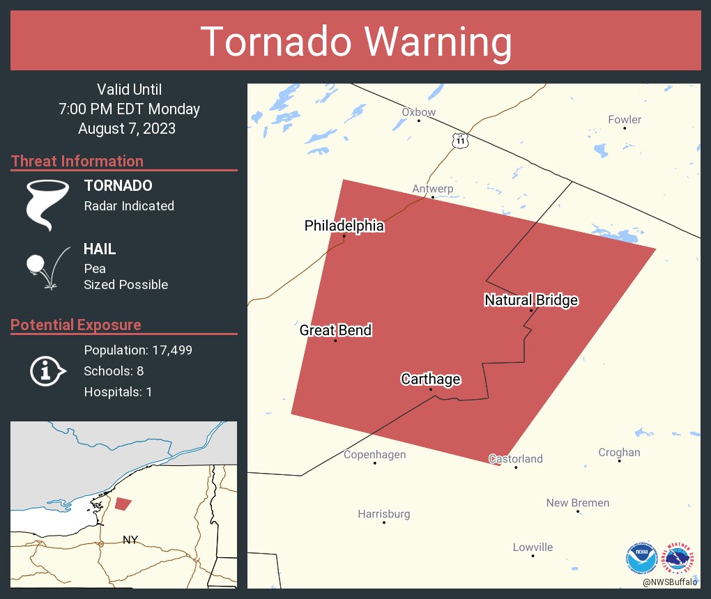 Tornado Warning including Carthage NY, West Carthage NY and  Philadelphia NY until 7:00 PM EDT