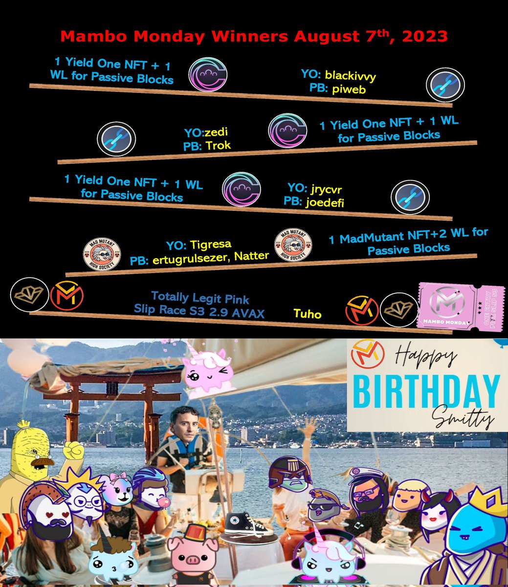 MamboMakers's tweet photo. Thank you for joining us for another night of entertainment ❤
It was a pleasure to host @Community0x again and thank you so much for your generous prizes!
Congratulations to all the winners and @jedigizmo17 thank you for this gorgeous template that celebrates @0xSmitty bday 🥂🎂 https://t.co/MWSouJInOM