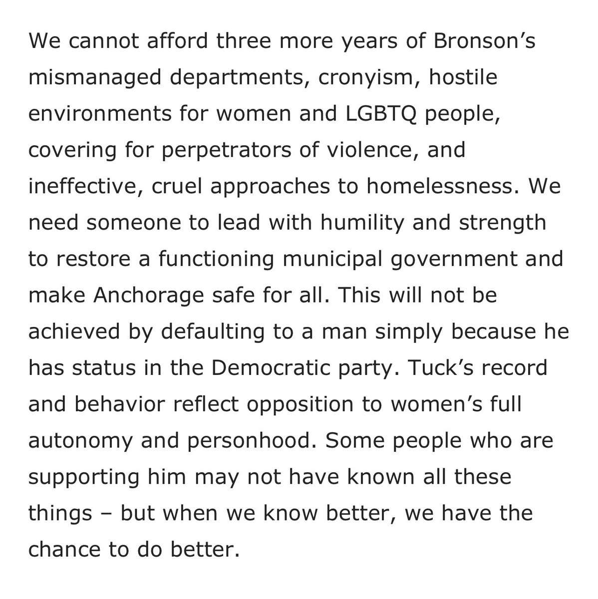scooterkendall's tweet photo. Important commentary from these #Anchorage community leaders about the Mayor’s race:

Kate Consenstein

Laura Norton-Cruz

Itzel Zagal

Melissa Mayer 

Tyonna Bounds

Barbara Norton

Polly Carr

Tasha Boyer

@Susitna8a
@lauritadianita2 
@pollyak99507 

#akleg #akelect #ancgov https://t.co/fyXhmcs36F