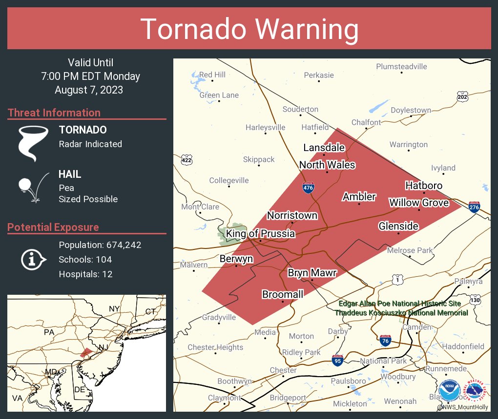 Tornado Warning including Norristown PA, King of Prussia PA and  Lansdale PA until 7:00 PM EDT