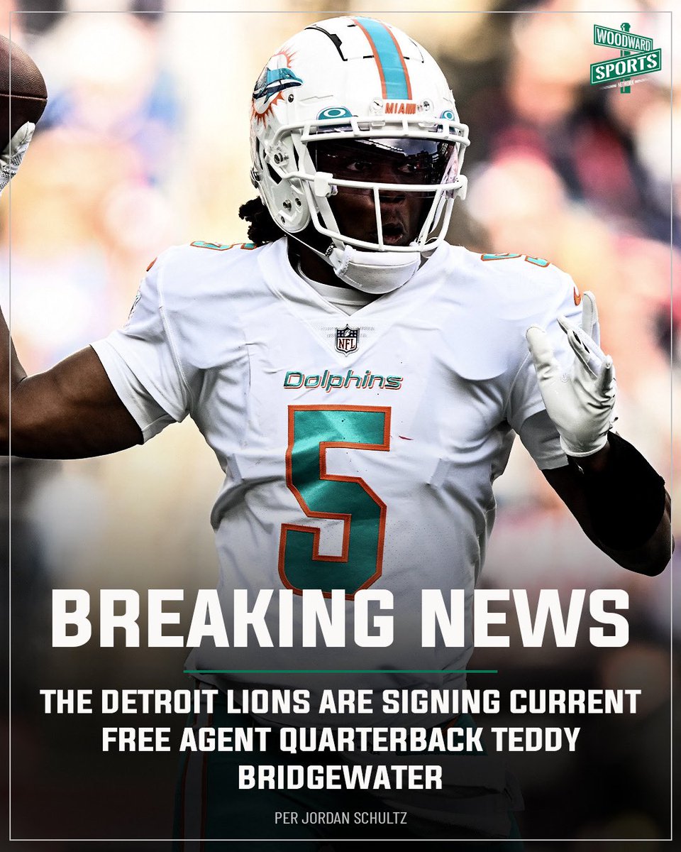 woodwardsports's tweet photo. BREAKING: The Detroit #Lions are signing QB Teddy Bridgewater to a deal. 

Officially a backup QB battle in Detroit https://t.co/N5o5CmD0R5