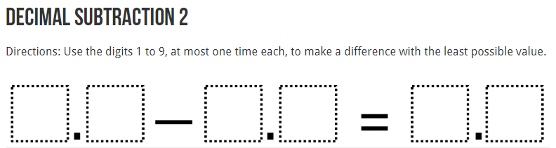 Looking for some decimal addition and subtraction problems? Try these four challenging <a href="/openmiddle/">Open Middle</a> problems from Owen Kaplinsky:
+ DOK 2: openmiddle.com/decimal-subtra…
+ DOK 3: openmiddle.com/decimal-additi…
- DOK 2: openmiddle.com/decimal-additi…
- DOK 3: openmiddle.com/decimal-subtra… #MTBoS