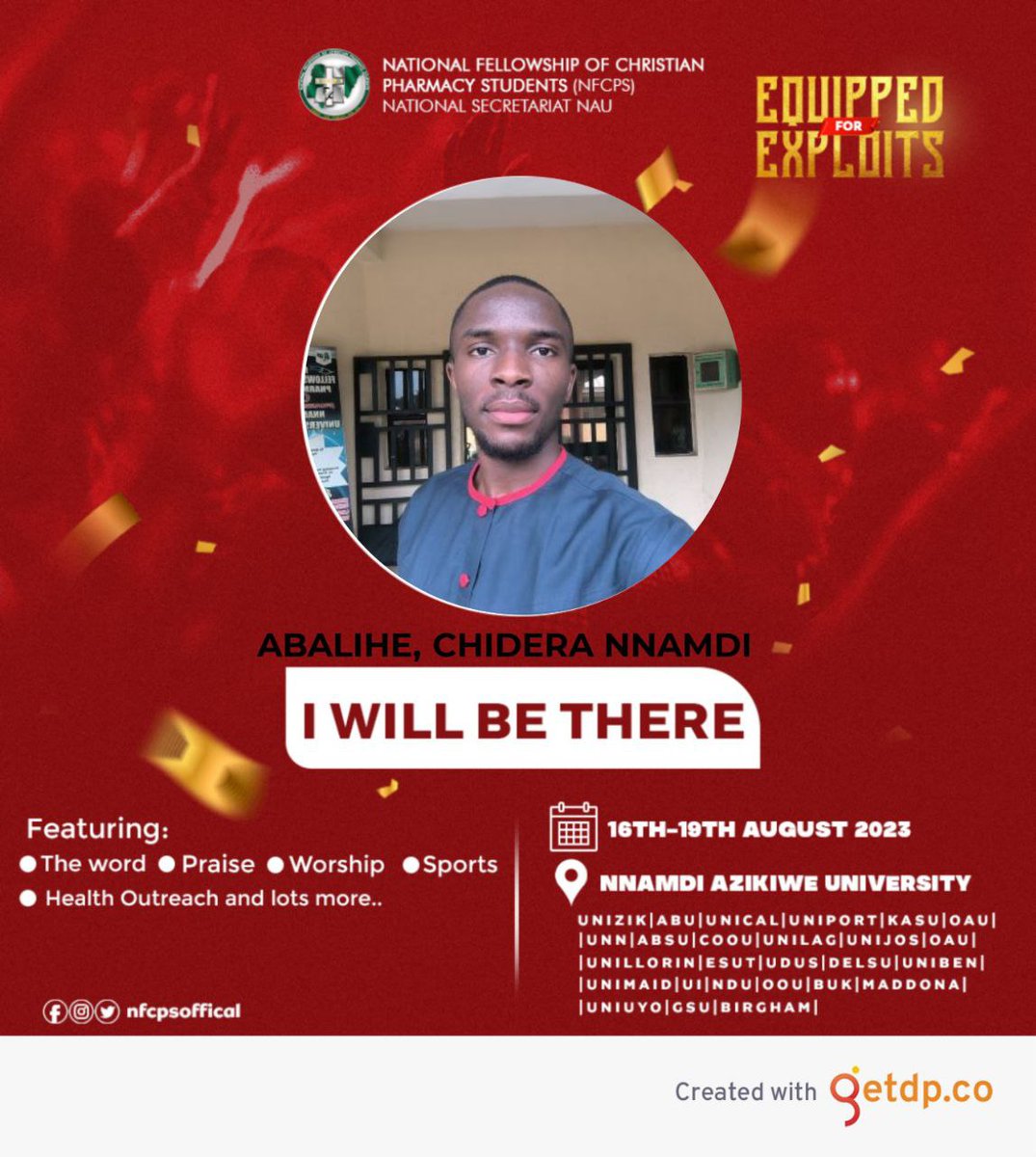 NfcpsNigeria's tweet photo. You haven't registered yet?? What are you waiting for 😱😱!!!
Be a part of the Countdown 🤗🤗.
Here is the link to generate your own picture and join in the Countdown⤵️
#Equipped4Exploits
#NFCPS
#ChristTheTherapyForAll
#Exploits'23
https://t.co/gyh239sNWz https://t.co/pJN71qJjAa