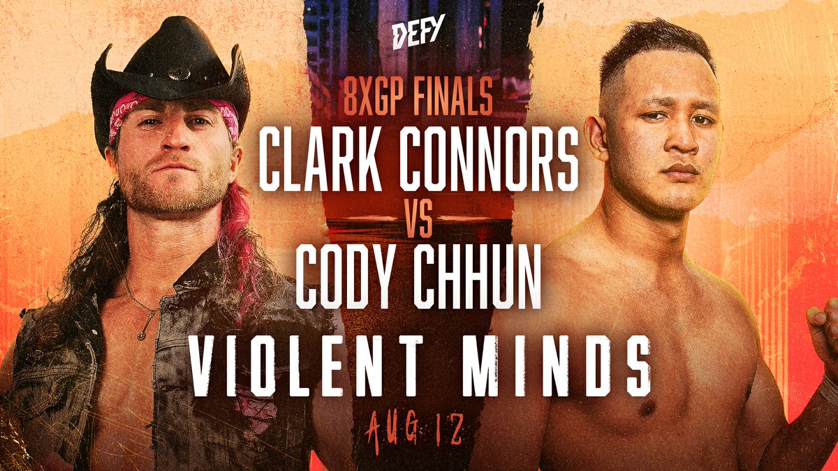 defyNW's tweet photo. [ BREAKING ] 

CODY CHHUN battles CLARK CONNORS to determine the winner of the SUPER 8XGP (and it’s personal)!

Get 15% OFF Tickets NOW - use code HEATWAVE23 at checkout at https://t.co/VvqOHiDUP9 

AUG 12 | Historic WA HALL | 16+

#NJPW #bulletclub #DEFYwrestling #8XGP https://t.co/sLeB2RiheK