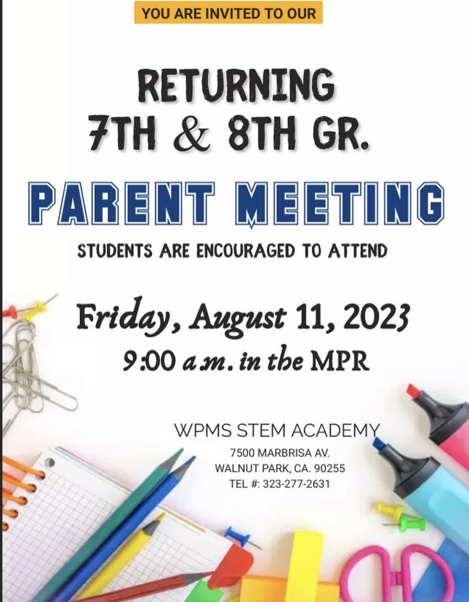 WpmsStem's tweet photo. STEM Huskies and Parents, join us for a meeting this Friday for returning 7th and 8th grade students. Look at flyer below for information. https://t.co/n3nJDzHScS