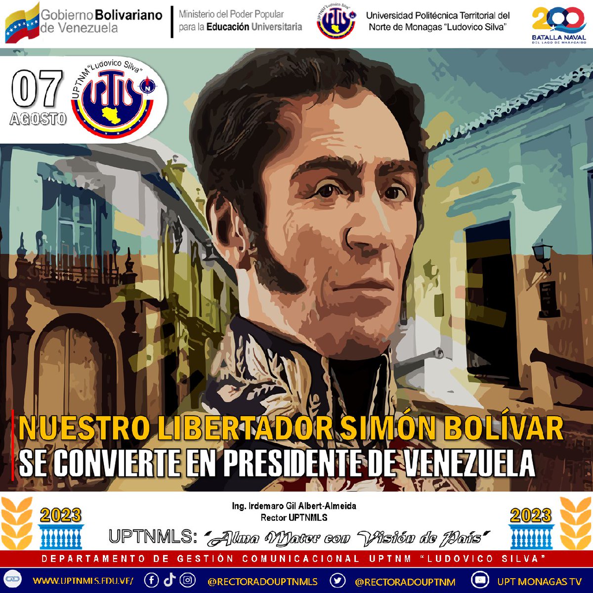 RECTORADOUPTNM's tweet photo. #TalDíaComoHoy| En 1813 Simón Bolívar se convierte en presidente de Venezuela, a partir de esa fecha ejerció el poder supremo en Venezuela y luego en la Gran Colombia.

¡Que viva Simón Bolívar!
#PuebloVamosConTodo
@NicolasMaduro https://t.co/ZsY2OfiGDQ