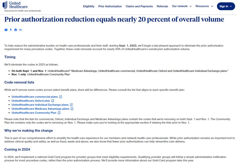 DrJMarine's tweet photo. @UHC is cutting some #PriorAuths and may start gold card program next year. A good start - @ACCinTouch and @AmerMedicalAssn efforts are having an impact. Just leaves 80% to go! @Cardiology @drdavemd @DJ_Lakkireddy @NicoleLohrMD @drmalissawood https://t.co/pZRFd6yFzN