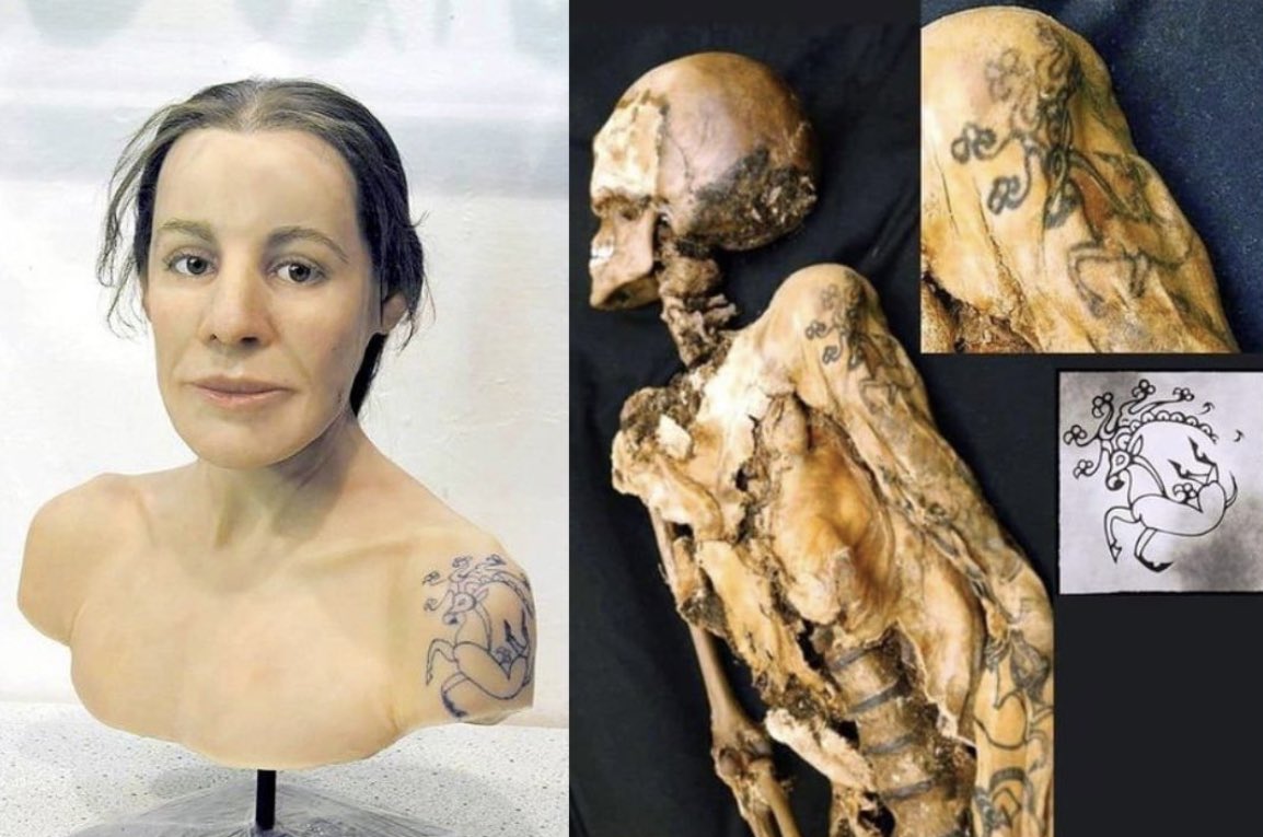 Tattooing has been practiced across the globe since at least Neolithic times. Some of the most extraordinary ones can be seen on the Princess of Ukok.

The mummy was identified as a young woman from the nomadic Pazyryk tribe, closely related to the Scythian peoples that once