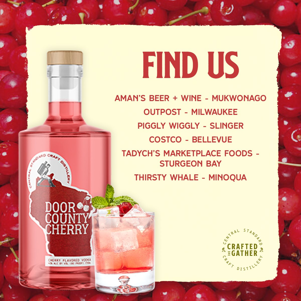 StandardDistill's tweet photo. We've made it even easier to pick up a bottle of our 100% handcrafted Door County Cherry Vodka. It's locally sourced honey and Door County cherry infusions make it easy to fall in love with this sweet, easily mixable spirit.
#centralstandard #dccv #distillery #CraftedToGather https://t.co/SXaGNeQSV7