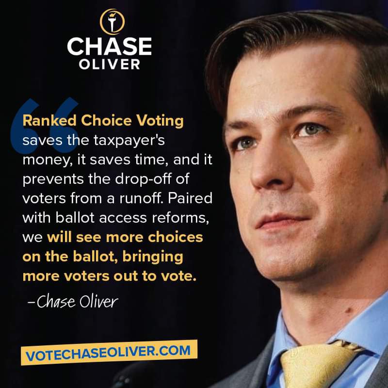 Groo (@groofornc) on Twitter photo Ranked Choice Voting saves the taxpayer's money, it saves time, and it prevents the drop-off of voters from a runoff. Paired with ballot access reforms, we will see more choices on the ballot, bringing more voters out to vote. ~<a href="/ChaseForLiberty/">Chase Oliver</a> Ranked Choice Voting saves the taxpayer's money, it saves time, and it prevents the drop-off of voters from a runoff. Paired with ballot access reforms, we will see more choices on the ballot, bringing more voters out to vote. ~<a href="/ChaseForLiberty/">Chase Oliver</a>