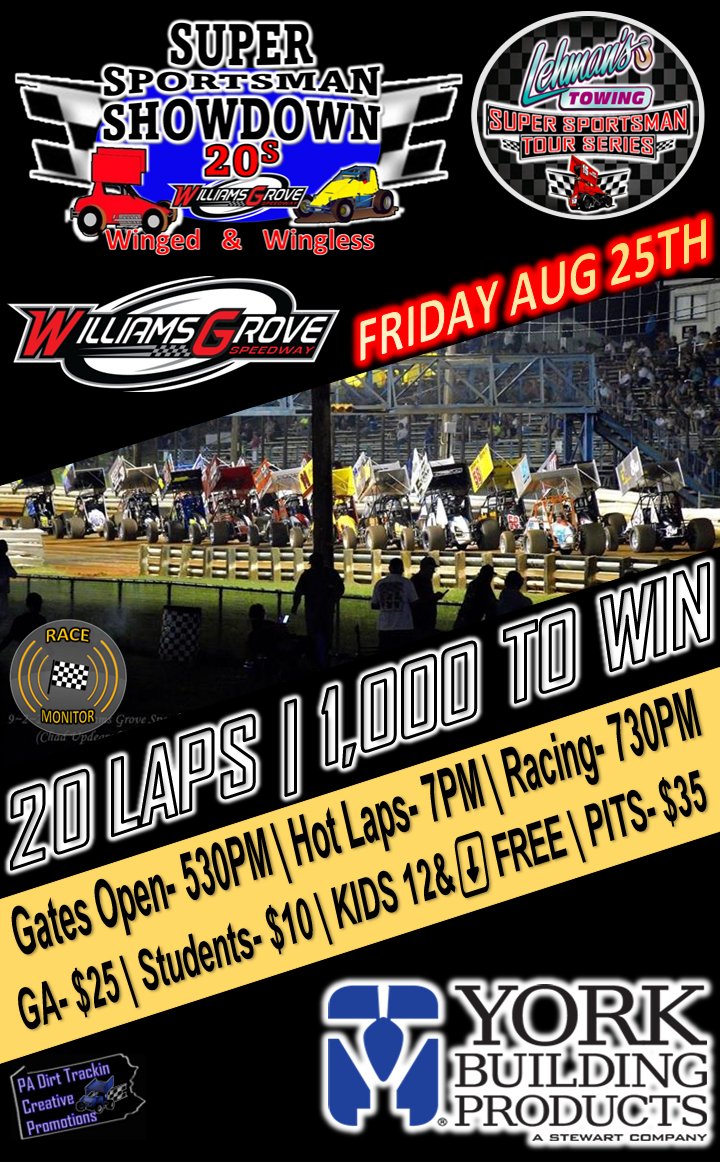 SUPERSPORTSMANS's tweet photo. Coming up Friday Aug 25th is the SUPER SPORTSMAN SHOWDOWN @WilliamsGrove Speedway https://t.co/pNtWsoyLHl