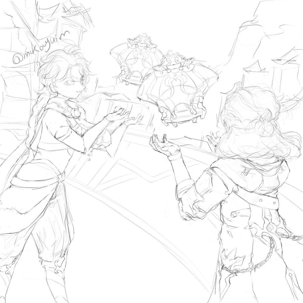 mikayuim's tweet image. Nah ah I’ll die if I colour it so yeh. Pooksie wooksies in Liyue #AlbetherWeek2023