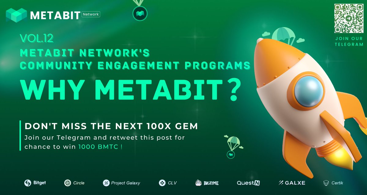 bmtcfoundation's tweet photo. 🚀Rocket Launch Vol. 12🚀
METABIT Dazzling Rising Star in a Bear Market
📖Topic: METABIT NETWORK'S COMMUNITY ENGAGEMENT PROGRAMS
⌚August 8th, 9:00 A.M. EST
🎙METABIT TEAM
🔗Venue: https://t.co/b4ul8u5ktR
#METABIT #RocketProject #CryptoGiveaway https://t.co/HKtxlfTVjX