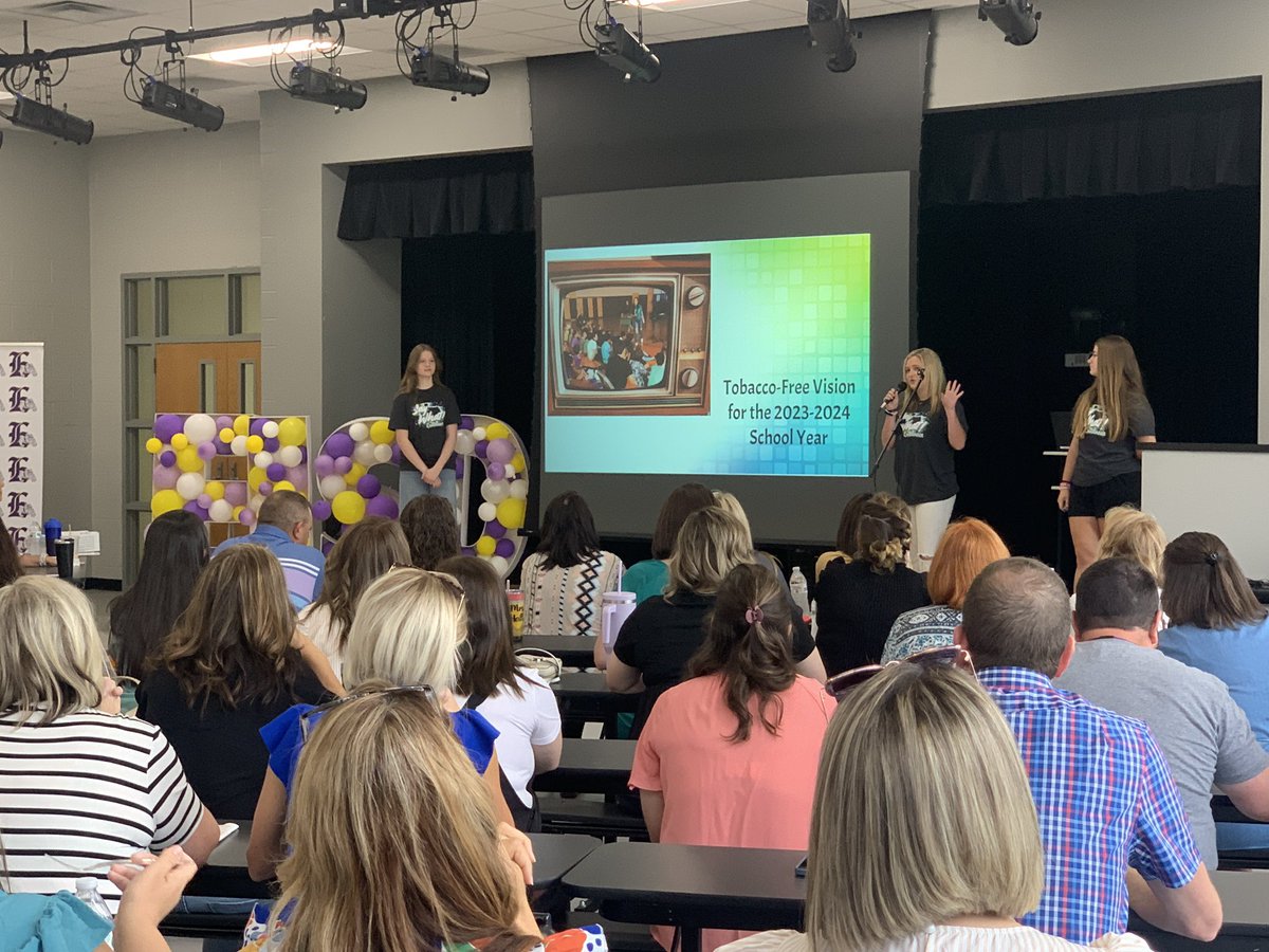 EW_challengers's tweet photo. ⭐️HS🚀@TxSayWhat leaders shared their #TobaccoFreeVision with the entire EISD🐾Family during their Welcome Back Convocation. 💜🚭 https://t.co/oDDiEiXYRx