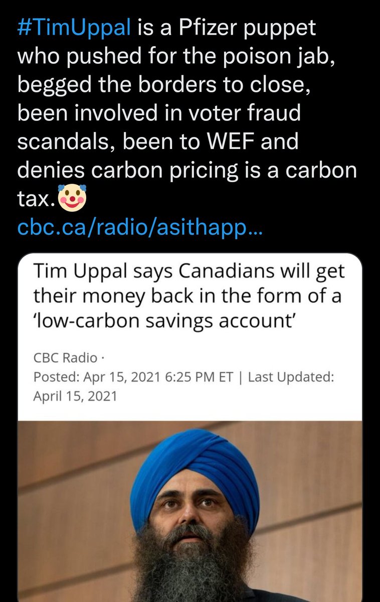 BlondeFinn's tweet photo. @shelley_wister @ClassroomNine @HonkHonkDrV @VioletBEscapes @LovesCanada8 @RedDirtKid3 @tr6_guy @truckdriverpleb Pierre's other second in command #TimUppal is connected to Pfizer a WEF/UN Agenda to depopulate
his wife works for the Government DOJ , not sketch at all https://t.co/5Ks3QiCuuk