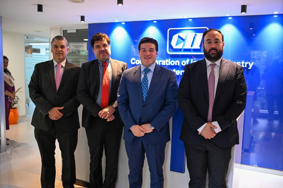 La India ofrece grandes oportunidades de negocio para Nuevo León. Continuamos reuniones con el gobernador @samuel_garcias y miembros de la Confederación de la Industria India (CII).