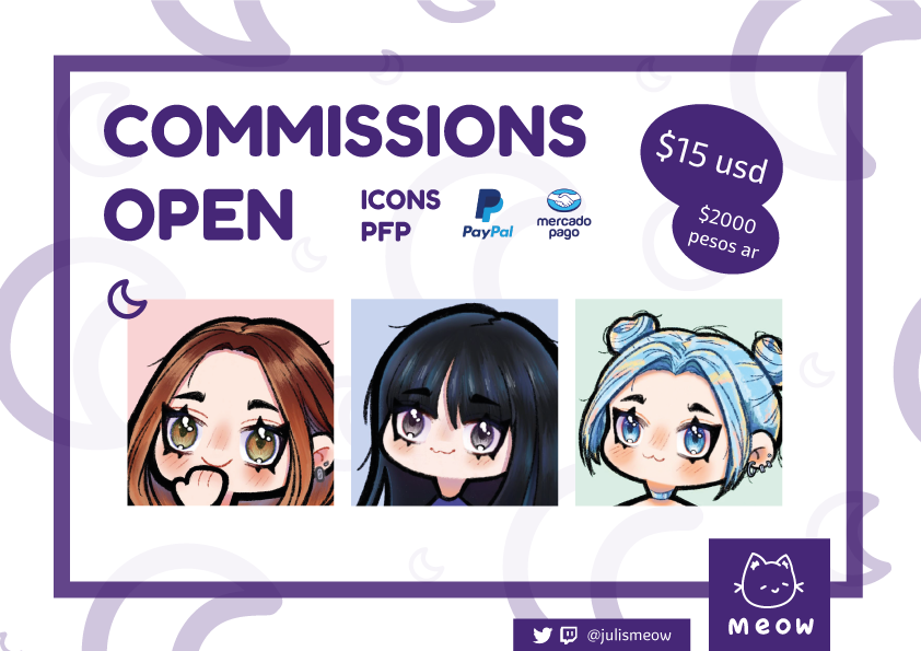 julismeow's tweet photo. ✿ COMMISSIONS OPEN ✿
Renuevo mi plantilla de comisiones ʚ♡ɞ
Se agradecen likes y RTs 💜
Para más información pueden comunicarse conmigo por MD de twitter ✨
#art #emoteartist #emotes #PFPs #twitchemotes https://t.co/qsnxpf2Hlp