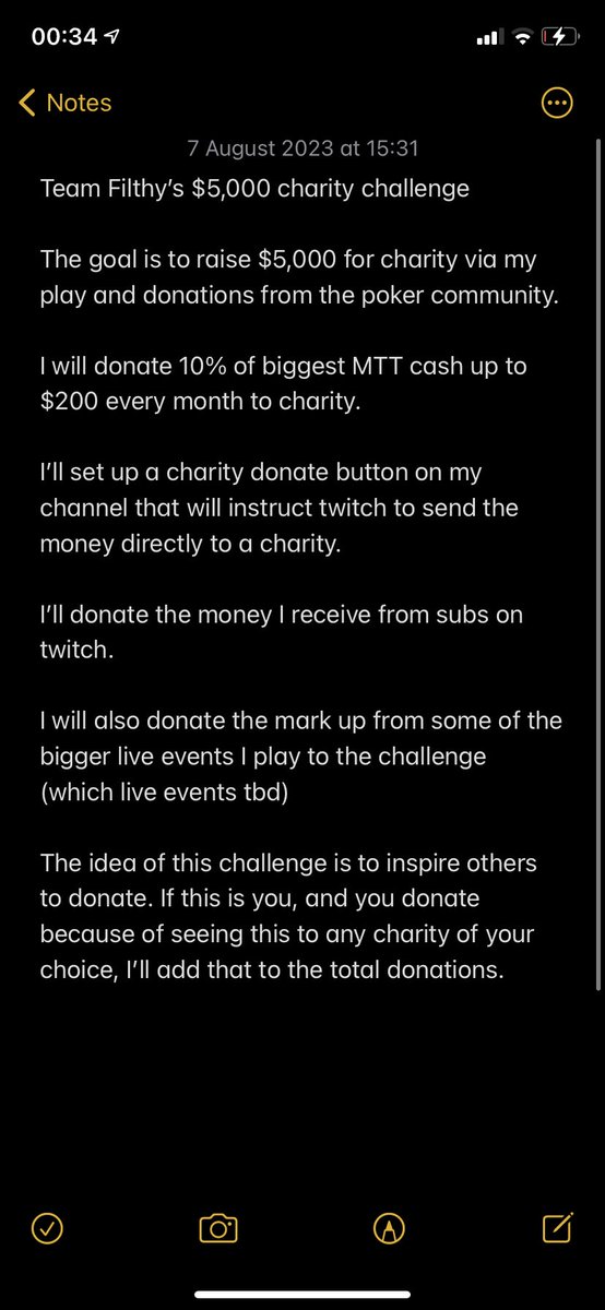 Team Filthy’s $5,000 Charity Challenge. (See pic.)
