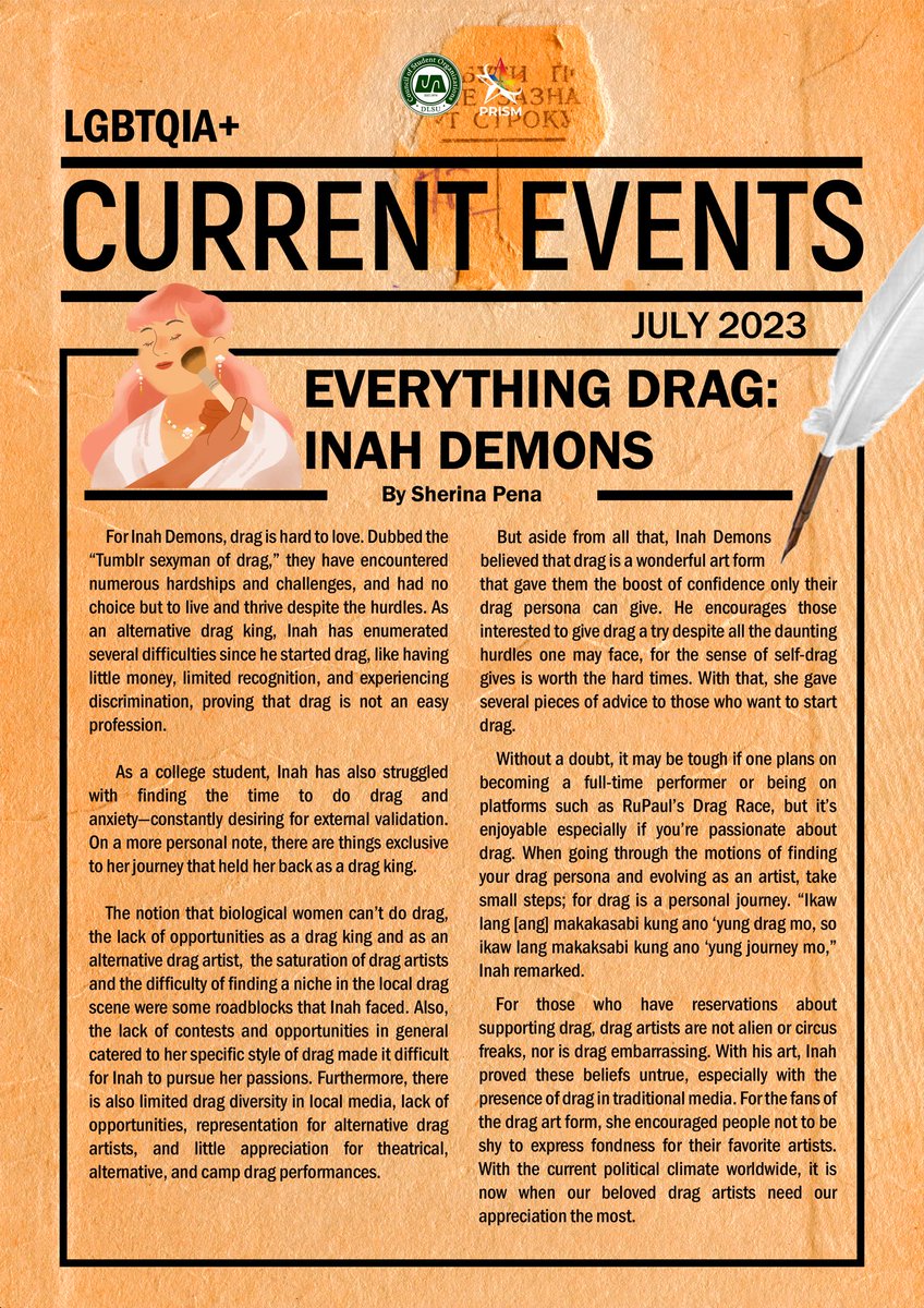 DLSUPRISM's tweet photo. “Ikaw lang ang makakasabi kung ano ‘yung drag mo… kung ano ‘yung journey mo” 📜🎤

Inah Demons aka “Tumblr sexyman of drag” is an alternative drag king who share the same struggles, hardships, and challenges with other drag artists, like being underpaid, unappreciated, and  — https://t.co/Wem9EMGbEs