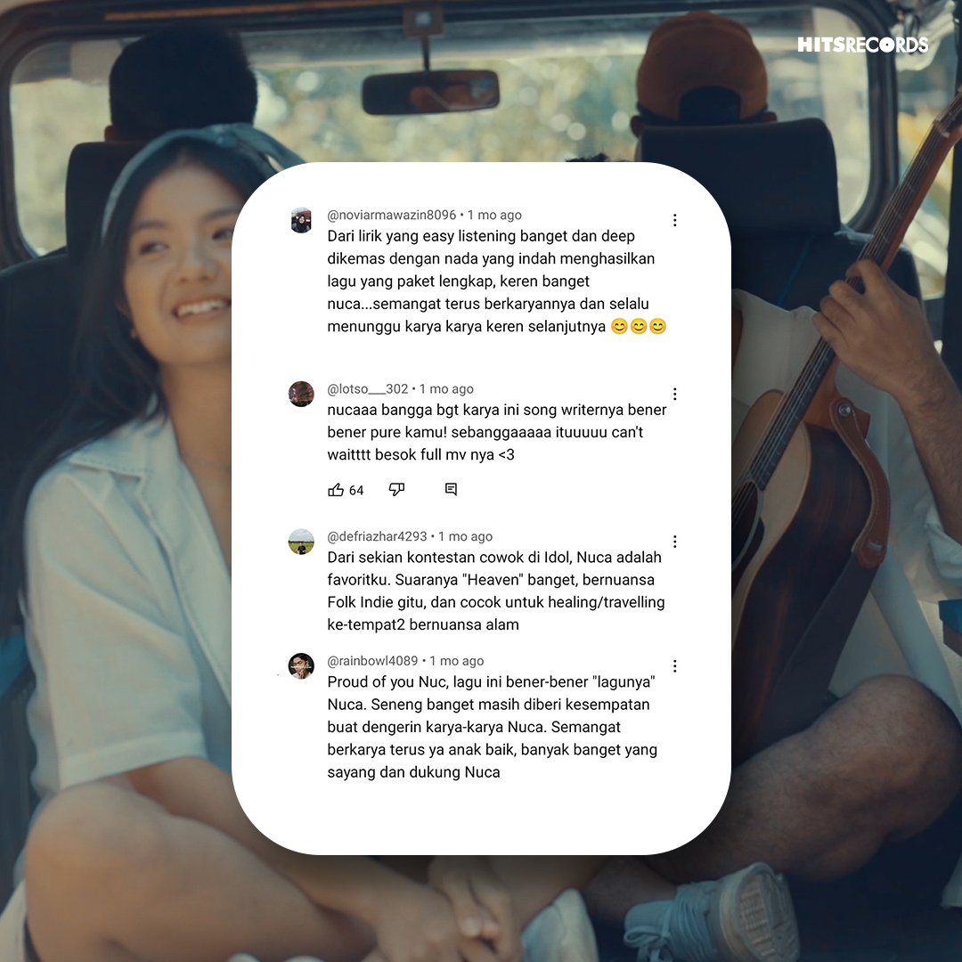 HITSRec's tweet photo. #ApaKataMereka tentang #SampaiKitaTua? Emang paling seru dan tersentuh banget baca-bacain komen kalian di YouTube MV Sampai Kita Tua, ternyata banyak yang relate dan suka dengan lagu @RajaGiannuca ❣️https://t.co/OCqFeDH9PE
#hitsrecords #nuca #drunuca02 #komen #newsongs https://t.co/QupWzLB78w