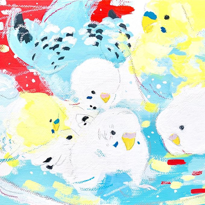 今日も暑いので水浴びの過去作品をセキセイインコさんたちの水浴びです 