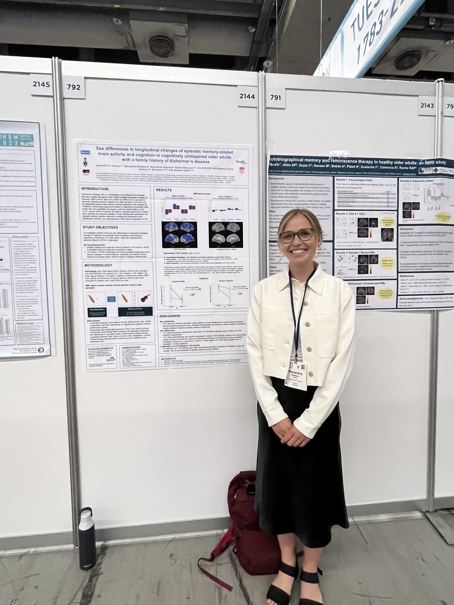 Thanks to everyone who dropped by Tuesday &amp; Wednesday <a href="/OHBM/">OHBM</a>  to visit <a href="/nosmasa/">Alex Samson</a>  and learn more about her work on “Longitudinal changes in memory and brain activity in females and males at risk of AD” a collab w @ar0mcintosh <a href="/prevent_ad/">StoP-AD Center</a>  <a href="/sylv_villeneuve/">Sylvia Villeneuve</a> !