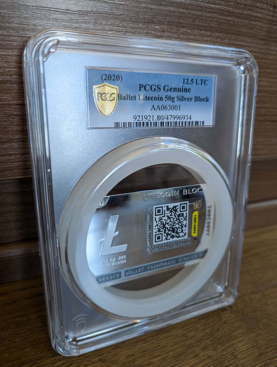Pics of the 2023 Litecoin Block and the 2020 12.5 LTC Litecoin Block in a  PCGS holder.