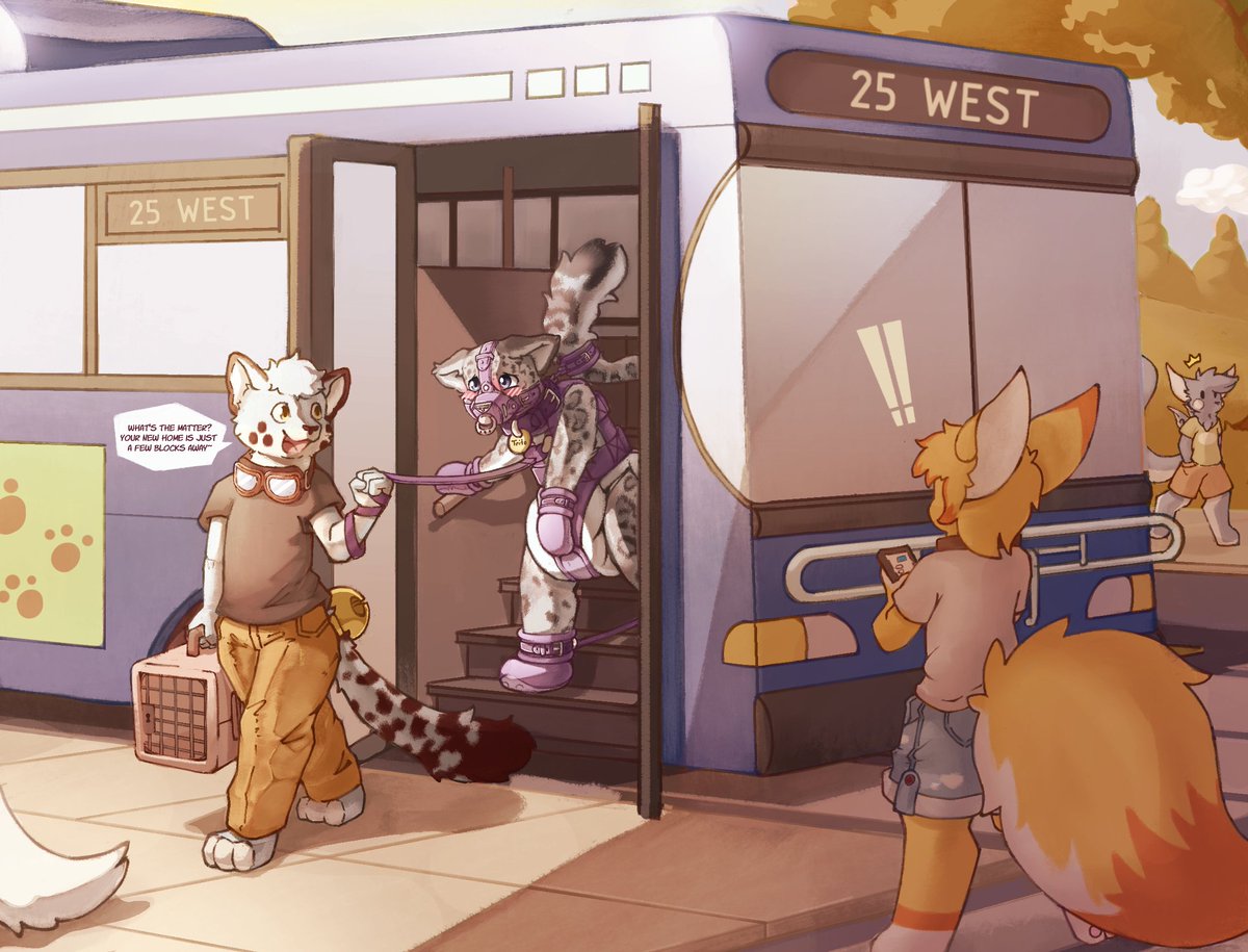 Old art: A big responsible snep leading his new pet home~