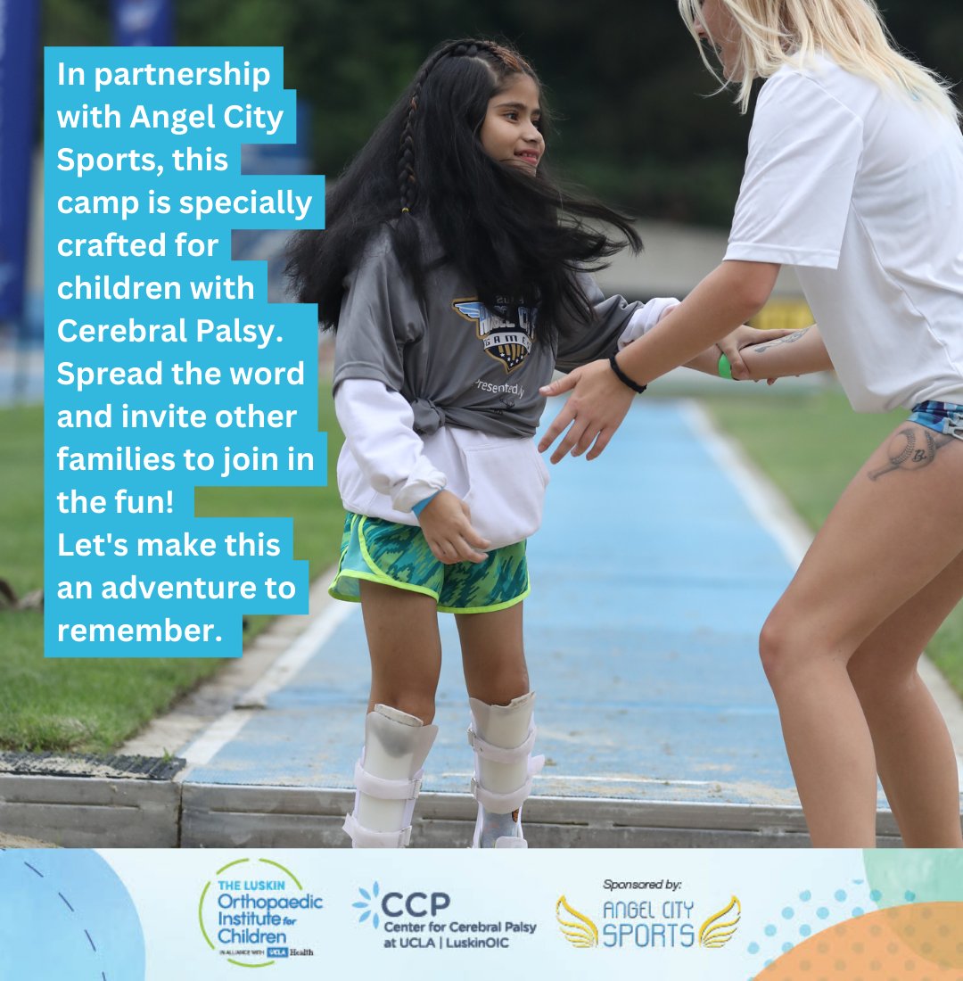 Join us for the inaugural Cerebral Palsy Summer Camp organized by @LuskinOIC in partnership with @AngelCitySports! Designed for kids of all abilities, this camp, led by Paralympian Laura Goodkind. Aug 2nd-4th Register now: fundraise.givesmart.com/f/46ce/n?vid=y… #LuskinOICSummerCamp