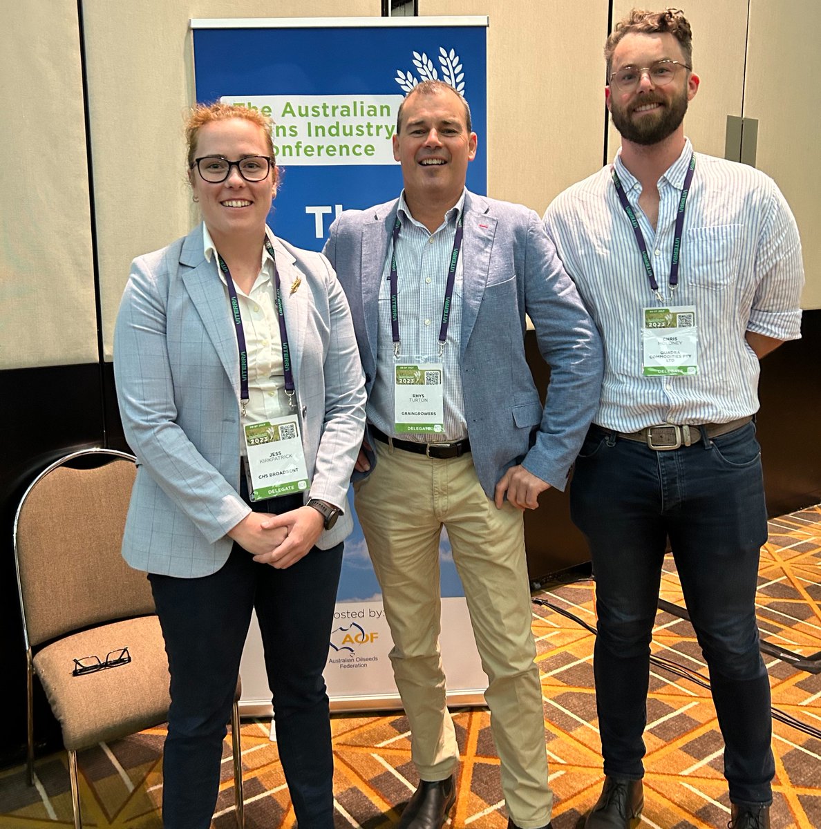 GrainGrowersLtd's tweet photo. Chair Rhys Turton caught up with Australian Grain Leaders Program alumni @ChrisMoloney19 and @jesskirk4 at @AUSGRAINSCONF #AGIC this week!
Both graduated from #AGLP in 2020 and have been up to some great things since
Applications now open for 2024: https://t.co/czFau0MrY6⬅️ https://t.co/kN3F6nLHCD