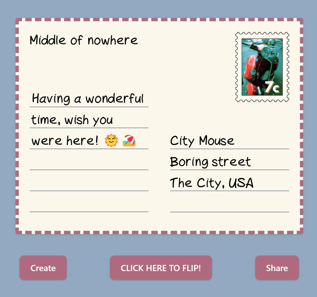 intelagense's tweet image. #10DayWebBuild Round 2 Day 8 &amp;amp;
@codedex_io postcard challenge. 

I almost got the buttons working but I have to sleep.