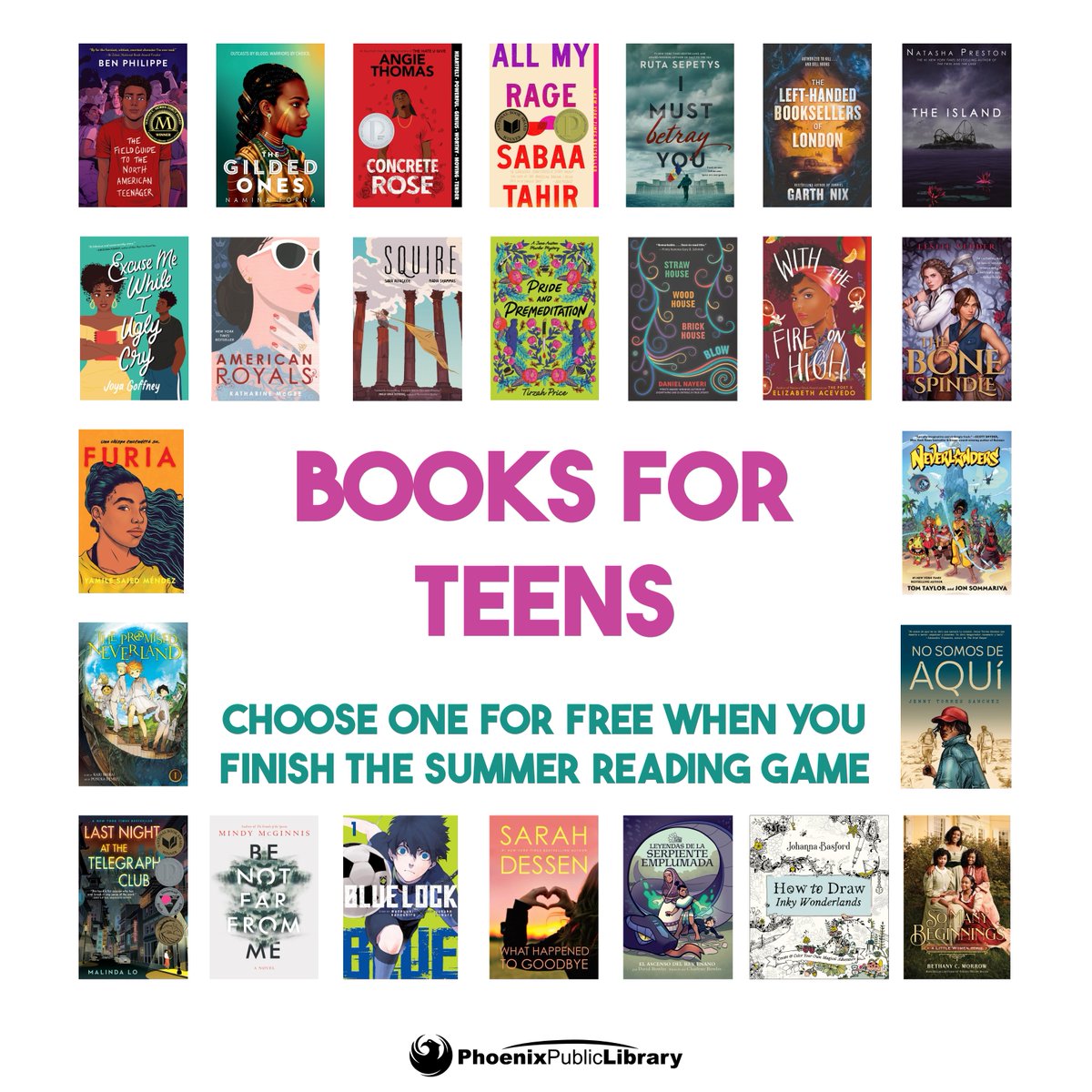 PhxLibrary's tweet image. It’s the final week of the #SummerReadingGame. ☀️📚  Log your minutes &amp;amp; look forward to a FREE BOOK when you finish. Take a look @ the great titles you can choose. The game ends on 8/1, so keep up the good work! Ready… set… #AllTogetherNow! bit.ly/2ps9plA