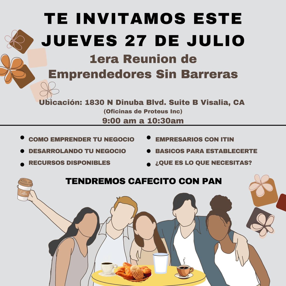 ¿Estás deseando iniciar tu propio negocio?

¿Ha estado buscando recursos locales para ayudar a los empresarios?

Únase a nosotros el jueves (mañana), 27 de julio de 2023 de 9:00 am a 10:30 am. Tendremos café y pan dulce para compartir.