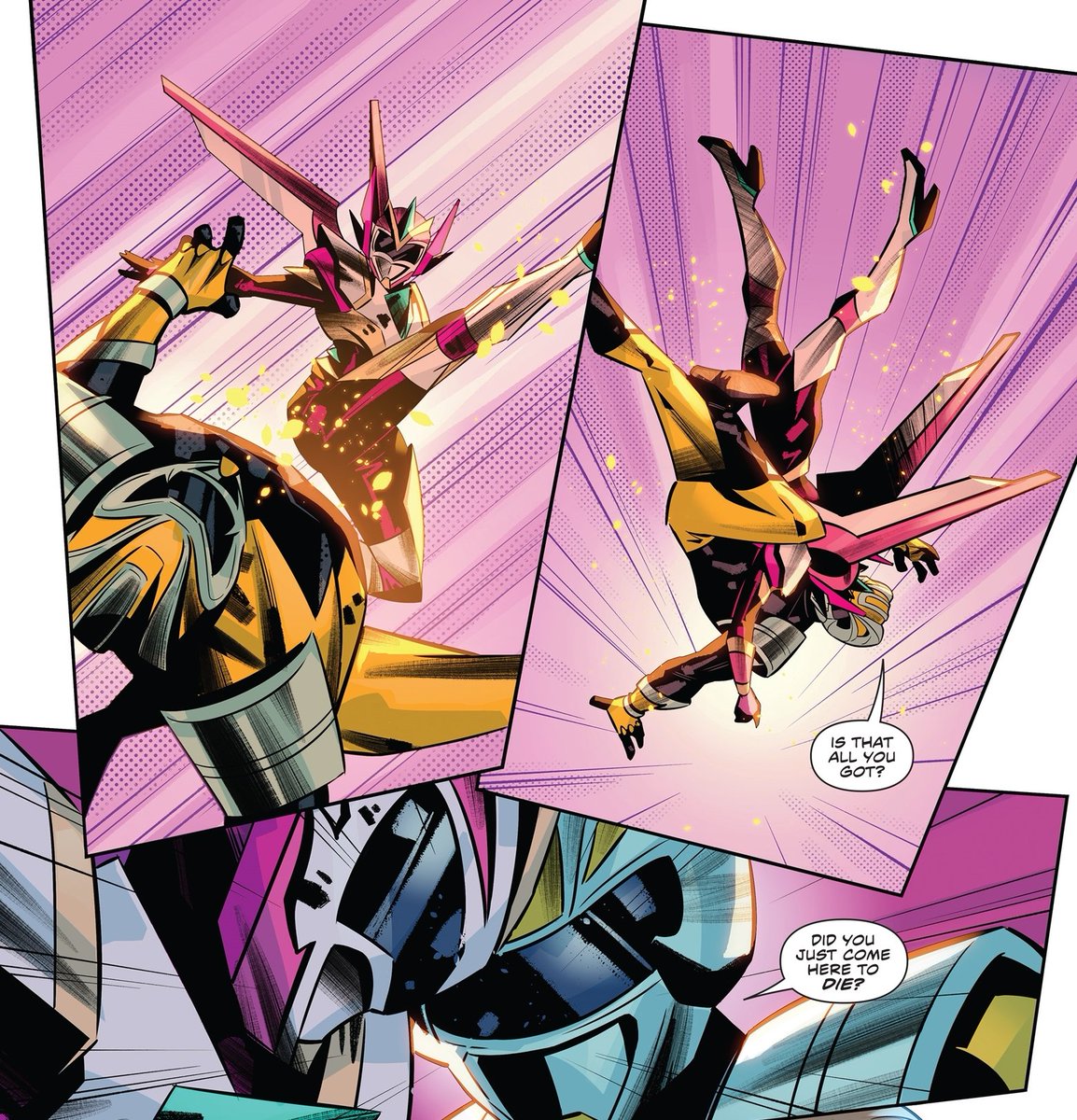 Alwendozhang's tweet image. We finally see the designs of Chloe&apos;s battlizer, her father and alpha 55 

#PowerRangers
#Hyperforce
#BoomComics