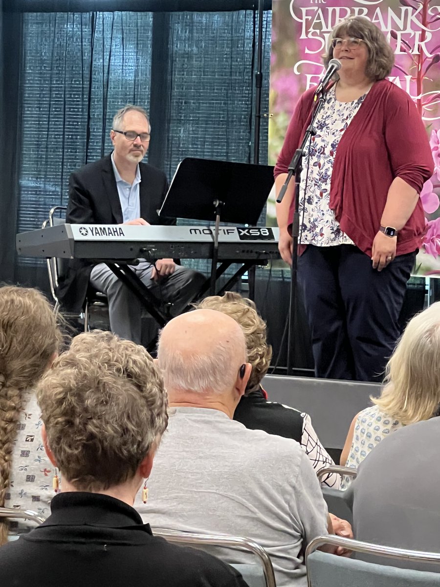 LunchBites happens every day this week, 12-1 pm at Carlson Center. Every day is different. See students - and sometimes instructors - of Fairbanks Summer Arts Festival share their talents. Here is Bonnie Bruhn Lowder singing cabaret. Instructor Ron Drotos on piano.