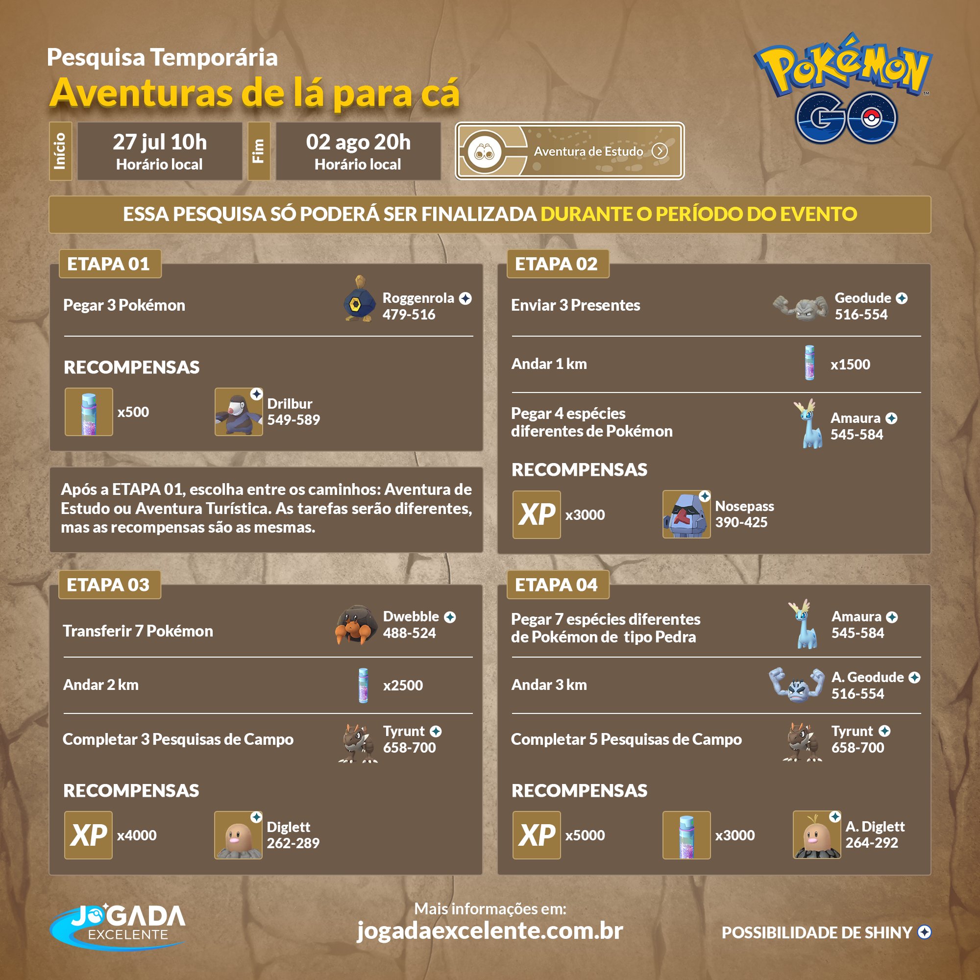 Jogada Excelente on X: Pokémon GO: Entre 15/09 às 17h e 22/09 às