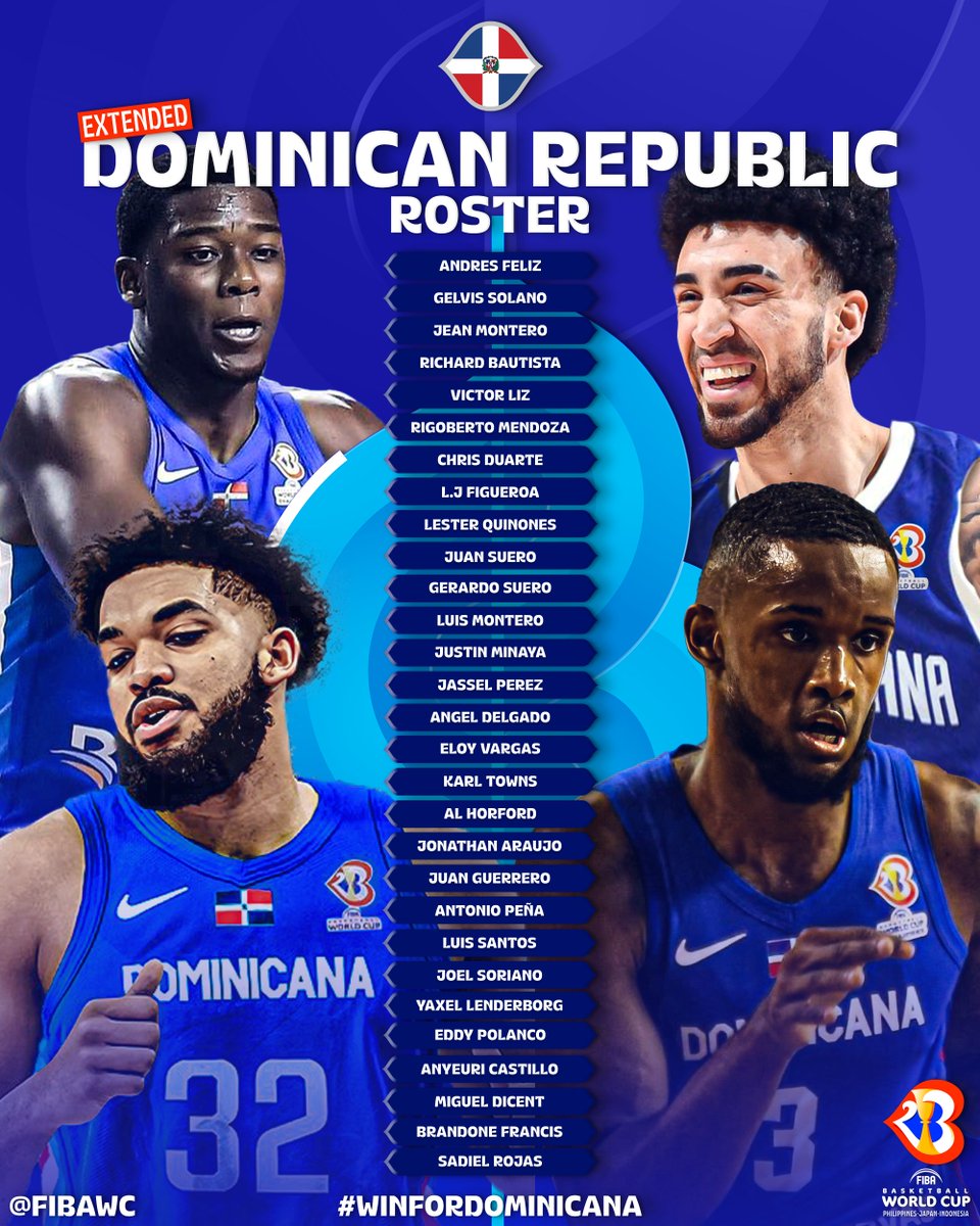 FIBAWC's tweet image. Dominican Republic's extended roster is full of marquee names 🌟

#FIBAWC x #WinForDominicana 🇩🇴