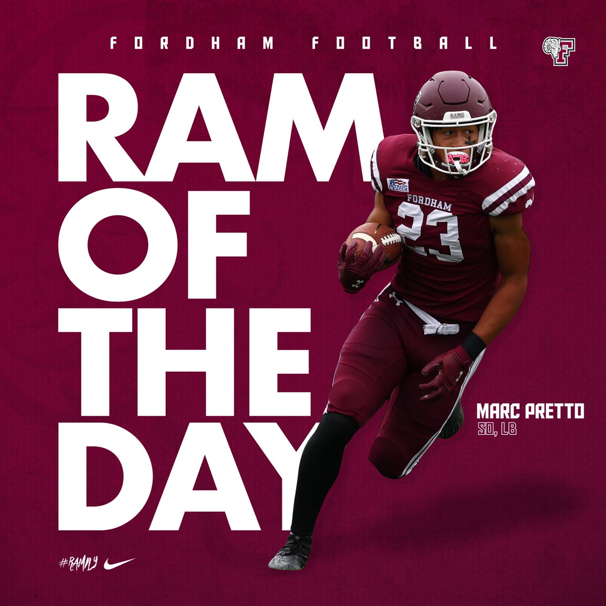 FORDHAMFOOTBALL's tweet photo. Shoutout to our Ram of the Day @marc_pretto 🤩🐏

#RAMILY https://t.co/1mb5kjY0u2