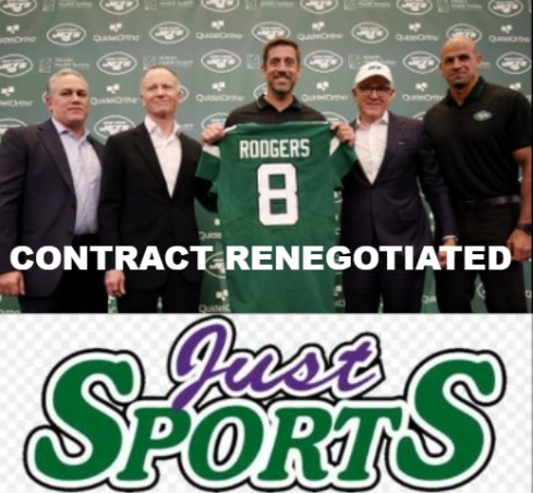 justsports66's tweet photo. Aaron Rodgers was set to earn $110m/2yrs. 
Today Rodgers agreed to a $35m salary reduction to $75m/2yrs 
Allowing the @nyjets more 💰 to put into adding talent around the QB &amp; a possible SB run
#NFLTwitter #NFLTrainingCamp #JetsTwitter #Packers https://t.co/0VtWgfhMLb