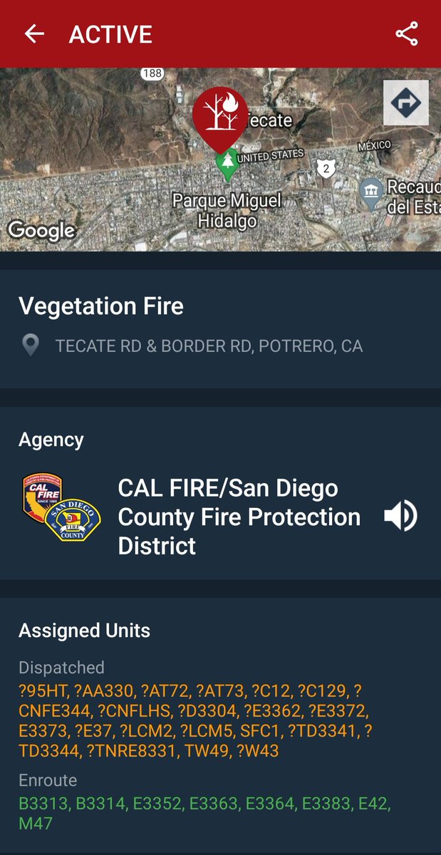 EmergencyInfo7's tweet photo. Breaking: Vegetation Fire off Barrett Truck Trail, Potrero, CA
200 acres on the Mexico side of the border, 100 acres on the U.S. side. Potential for extended attack.
This is the #Border20Fire
#Tecate #SanDiegoCounty https://t.co/Ue7dKE7YmJ