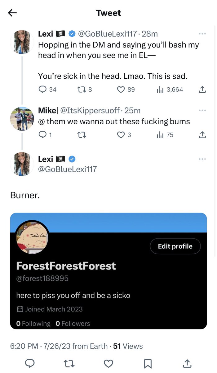 LincoInCIay's tweet photo. It says “edit profile” when it is your own account. 

Michigan fans are toxic and the reason this rivalry is so hateful. Just making things up to play victim. https://t.co/JntOT3MSng